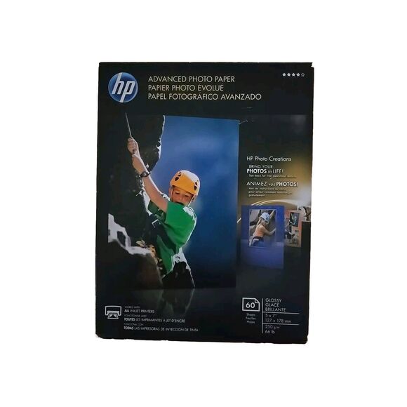 HP Advanced Inkjet Photo Paper - 60 Sheets - 5 x 7" Glossy Water Resistant NEW - Picture 1 of 4
